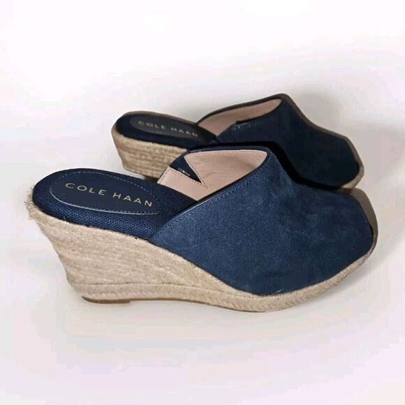 New! Cole Haan Women's Cloudfeel Southcrest Espadrille Mule Wedge Sandal Blue 6B - Picture 8 of 13